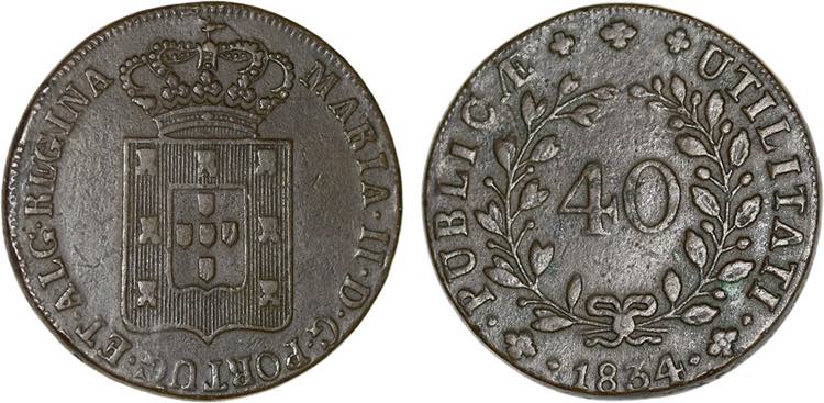 D. Maria II - Pataco 1834; eixo ... 