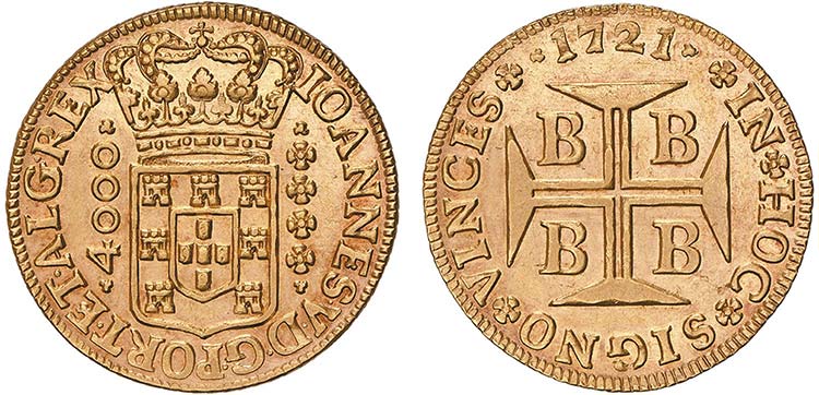 D. João V - Ouro - Moeda 1721 B; ... 