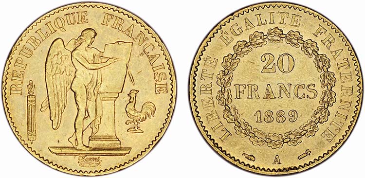 France - Gold - 20 Francs 1889 A; ... 