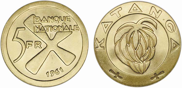 Katanga - Gold - 5 Francs 1961; ... 