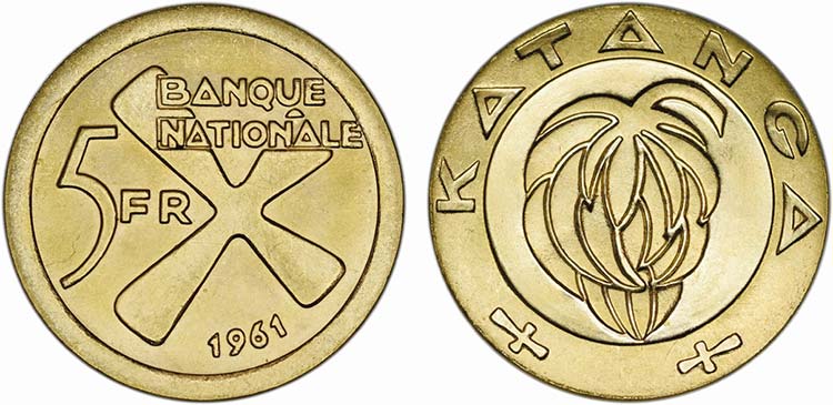 Katanga - Ouro - 5 Francs 1961; ... 