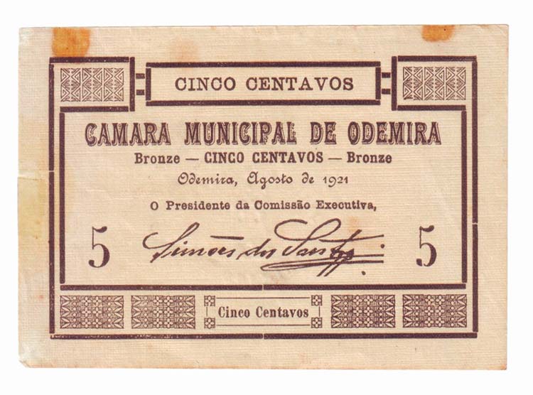 Cédulas - Odemira; 5 Centavos, ... 