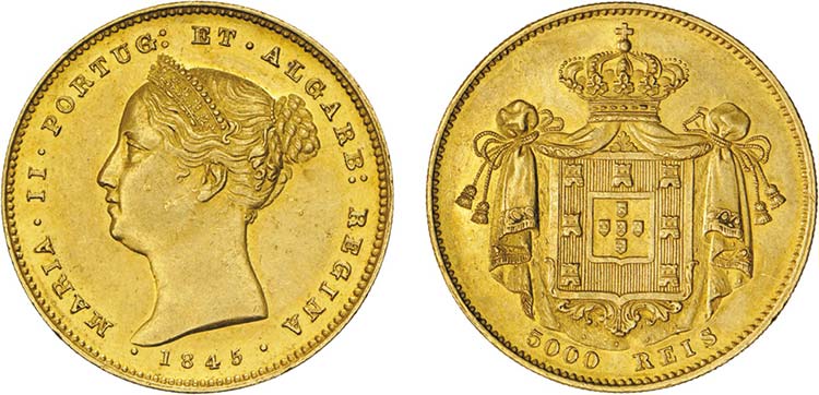 Ouro - 5000 Réis 1845; Brilho ... 