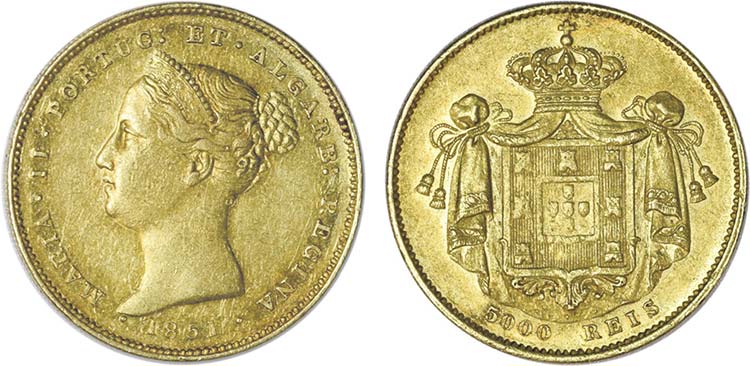 Gold - 5000 Réis 1851; G.45.03, ... 