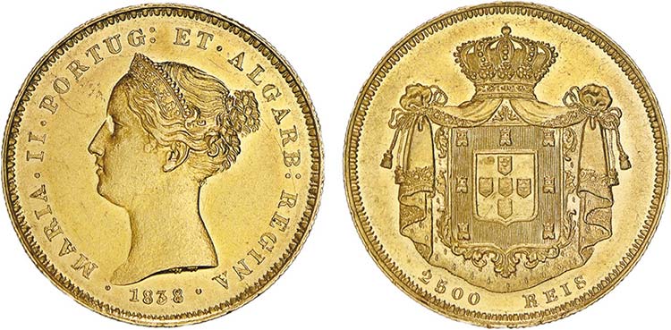 Gold - 2500 Réis 1838; data ... 