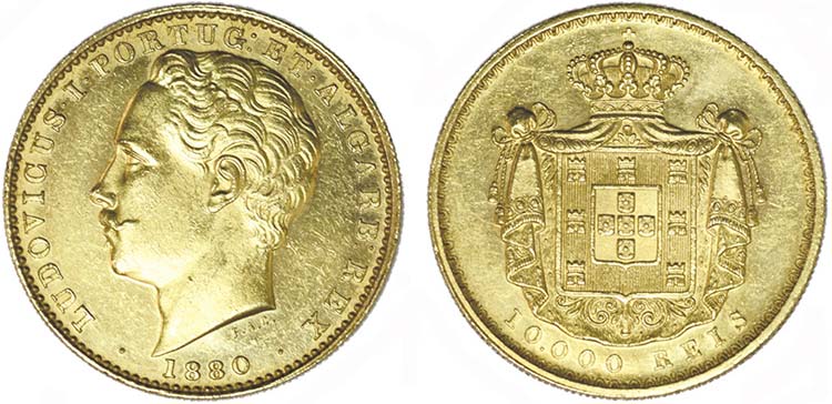 Ouro - 10 000 Réis 1880; G.17.05, ... 