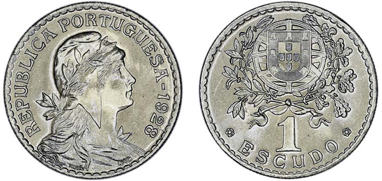 1 Escudo 1928; nickel silver; ... 