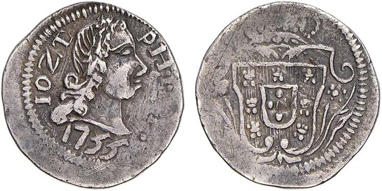 Silver - Meio Pardau 1755; Goa; ... 
