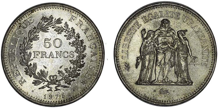 Lot (2 Coins) - 50 Francs 1975 ... 