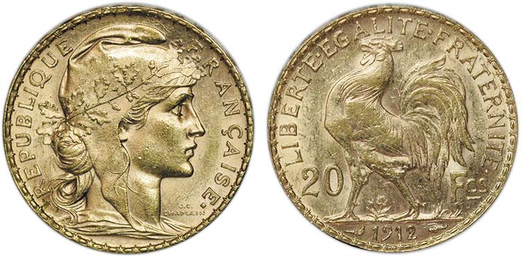 França - Ouro - 20 Francs 1912; ... 