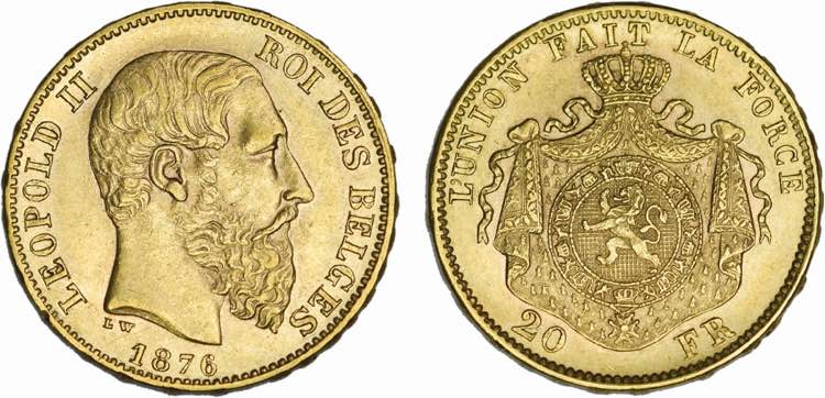 Belgium - Gold - 20 Francs 1876; ... 