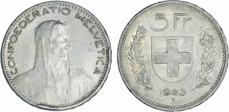 Suíça - 5 Francs 1923 B; KM.37; ... 