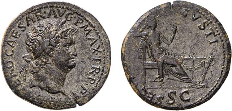 Roman - Nero (54-68) - Dupondius; ... 