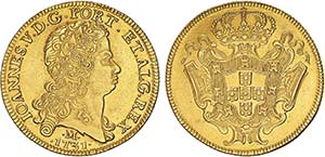 D. João V - Ouro - Dobra 1731 M, serrilha ... 