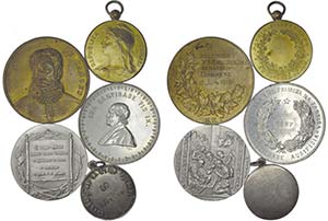 Medalhas - Lote (5 Medalhas) - Prata; ... 