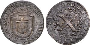 D. João III - X Reais; escudo ladeado, anv. ... 