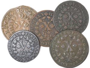 D. João V - Lote (5 moedas) - X Réis 1720, ... 
