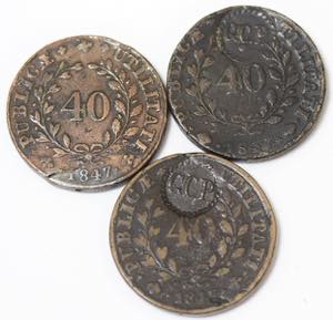 D. Maria II - Lote (3 moedas) - Pataco 1847, ... 