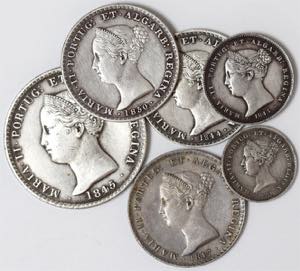 D. Maria II - Lote (6 moedas) - 1000 Réis ... 