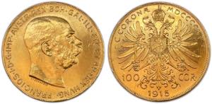 Austria - Gold - 100 Corona 1915; restrike; ... 