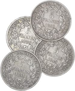 France - Lote (4 Moedas) - 5 Francs 1848 A, ... 