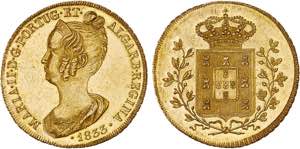 D. Maria II - Ouro - Peça 1833; com nome do ... 