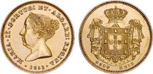 D. Maria II - Ouro - 2500 Réis 1853; Rara; ... 