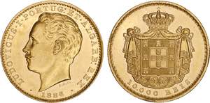 D. Luís I - Ouro - 10 000 Réis 1886; ... 
