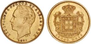 D. Luís I - Ouro - 10 000 Réis 1889; Rara; ... 