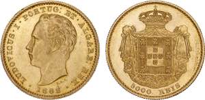 D. Luís I - Ouro - 5000 Réis 1868; ... 