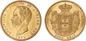 D. Luís I - Ouro - 5000 Réis 1871; ... 