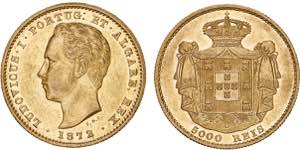 D. Luís I - Ouro - 5000 Réis 1872; ... 