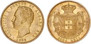 D. Luís I - Ouro - 5000 Réis 1883; ... 
