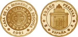 Spain - Gold - 80 000 Pesetas 2001; PROOF; ... 