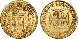 D. João V - Ouro - Meia Moeda 1714 P; ... 
