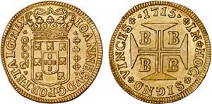 D. João V - Ouro - Meia Moeda 1715 B; ... 