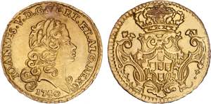 D. João V - Ouro - Meio Escudo 1740; busto ... 