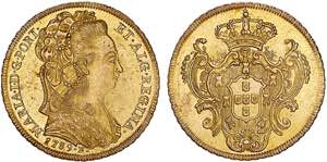 D. Maria I - Ouro - Peça 1789 R; brilho ... 