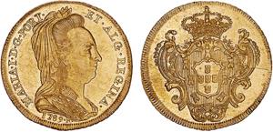 D. Maria I - Ouro - Peça 1789 R; Véu de ... 