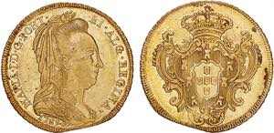 D. Maria I - Ouro - Peça 1789 R; Véu de ... 
