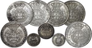 D. João VI - Lote (9 moedas) - Cruzado Novo ... 