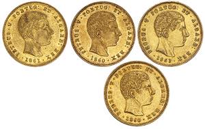 D. Pedro V - Lote (4 moedas) - Ouro - 5000 ... 