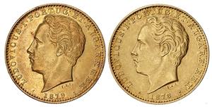 D. Luís I - Lote (2 moedas) - Ouro - 10 000 ... 