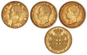 D. Luís I - Lote (4 moedas) - Ouro - 5000 ... 