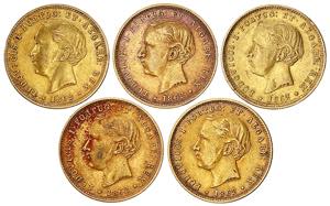 D. Luís I - Lote (5 moedas) - Ouro - 5000 ... 