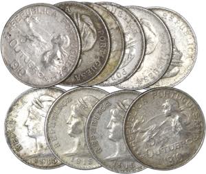 República - Lote (10 moedas) - 1$00 ND, 5 ... 