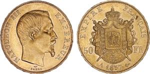 França - Ouro - 50 Francs 1857 A; Napoléon ... 