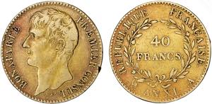 França - Ouro - 40 Francs, An XI, A; ... 