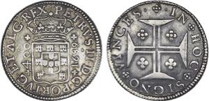 D. Pedro II - Cruzado Novo 1689; eixo ... 