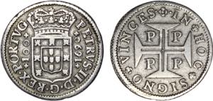 D. Pedro II - Seis Vinténs 1690; P; ... 
